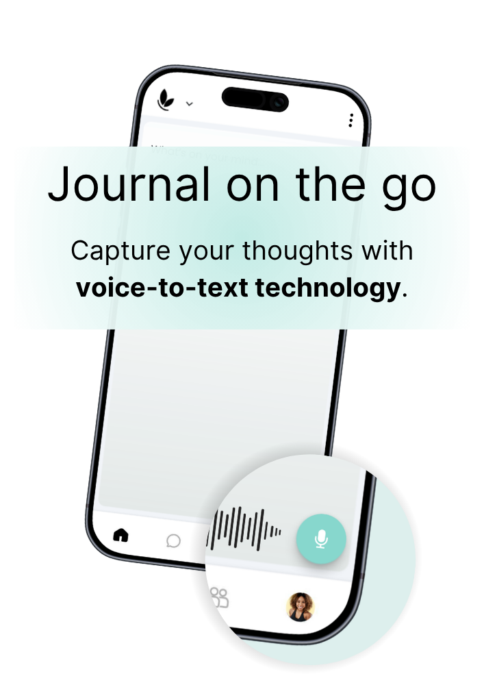 Showcasing the Natality app's voice journal function that allows users to capture their thoughts by speaking.