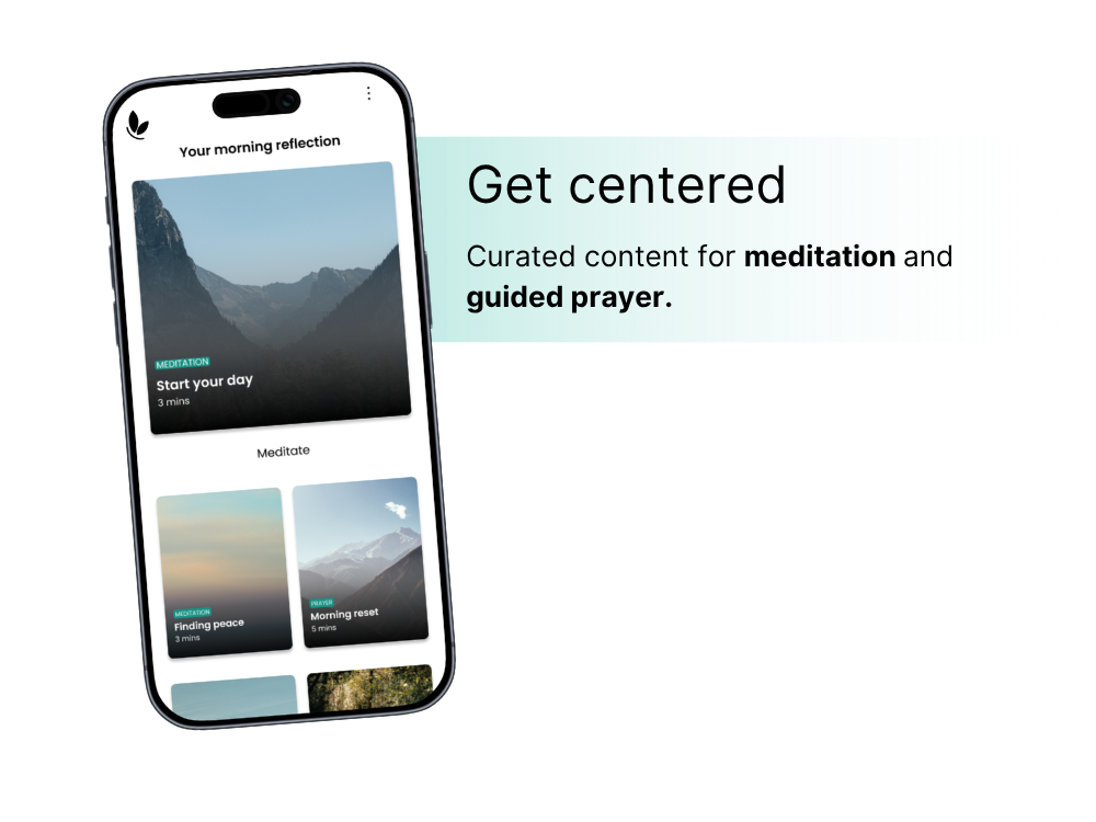 Showcasing the Natality app's curated collection of meditations, guided prayers, devotionals, and relaxing Bible readings that allows users to build rhythms of reflection, rest and faith.